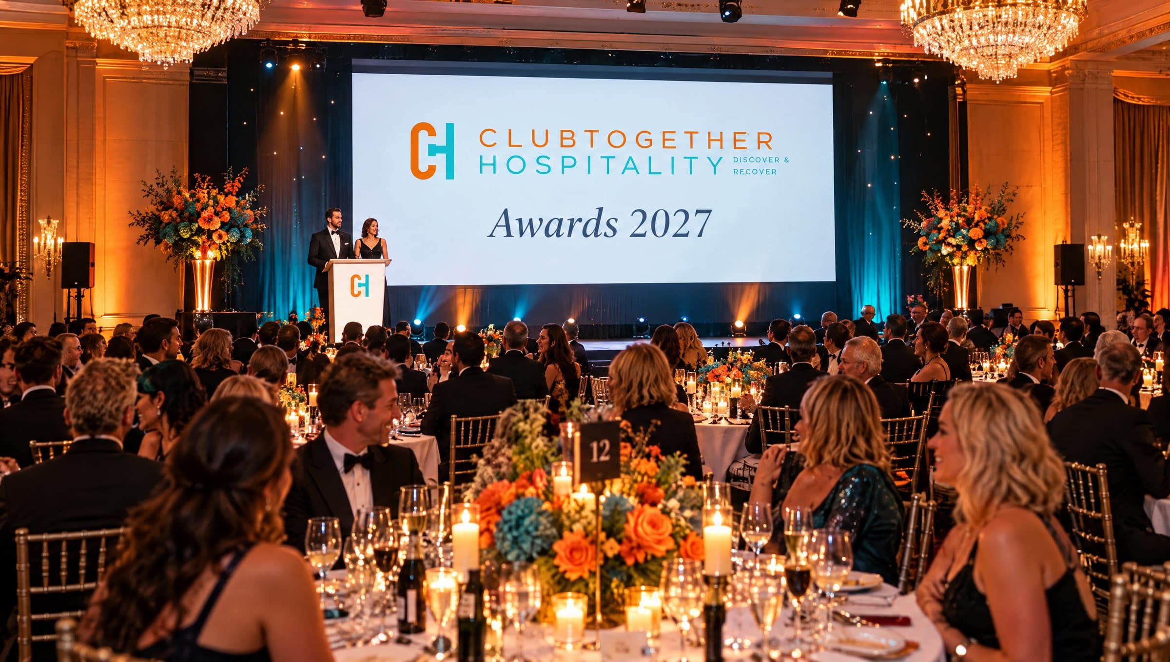 Guests at candlelit tables at the awards gala dinner