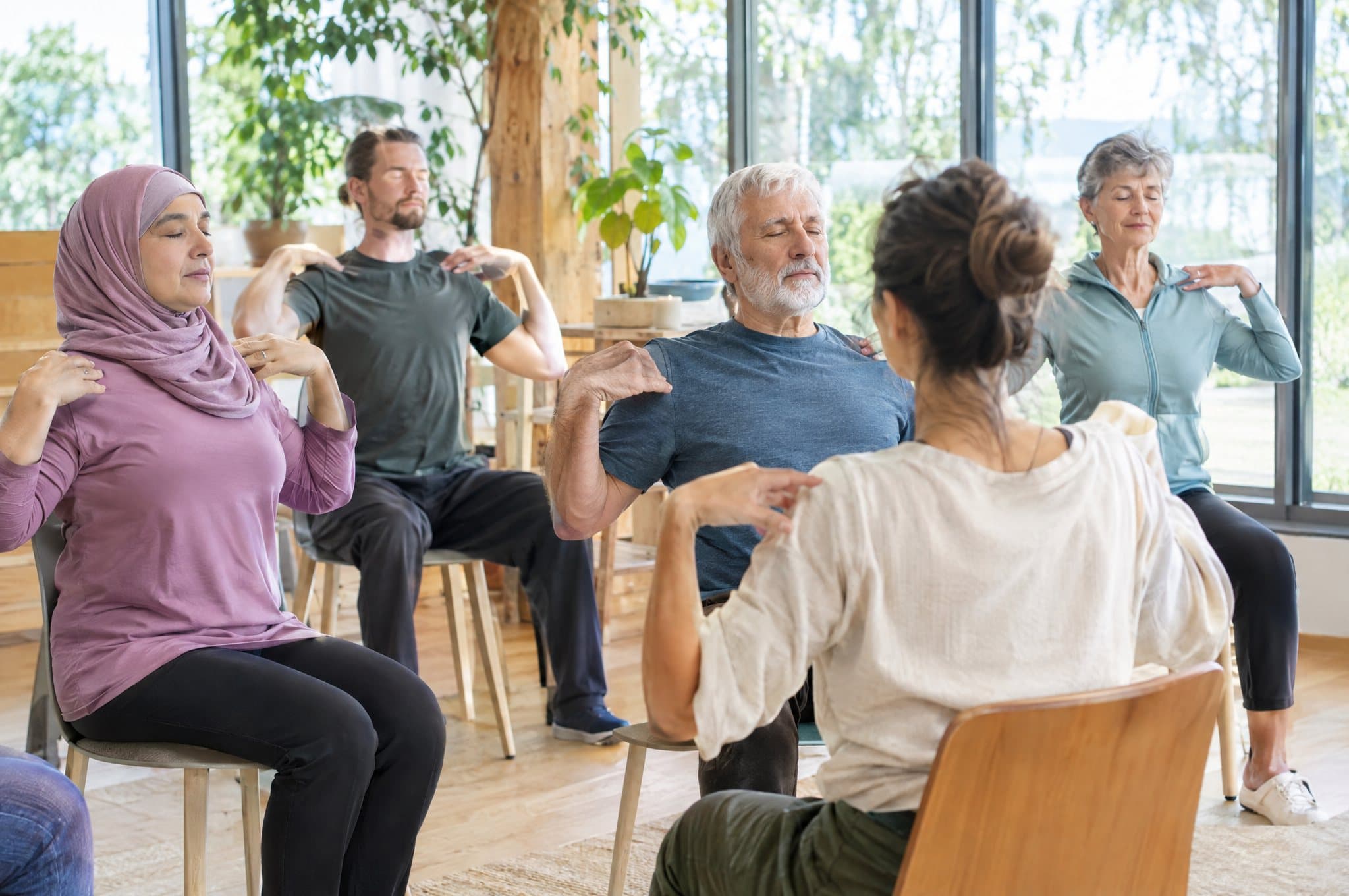 A gentle seated breathing and stretching session for people of all ages